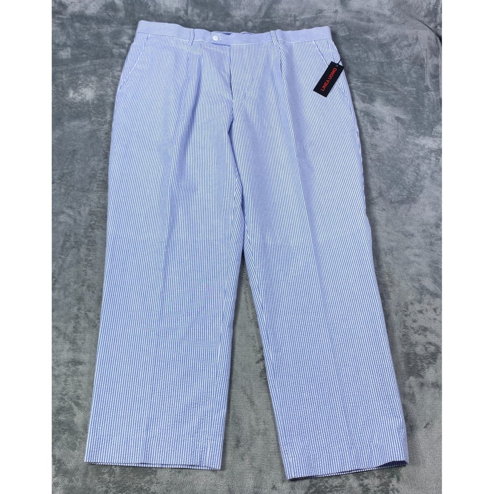 Linea Uomo Seersucker Pants Mens 40x30 Blue White Stripe Dress Casual Beach NWT